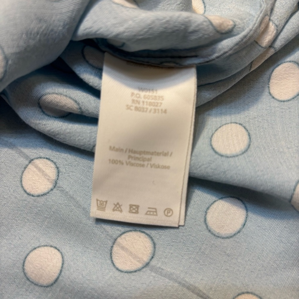 Boden Blouse Sz 12 Caroline Lt Blue White Polka Dot Peplum Viscose Cottagecore - Picture 13 of 16
